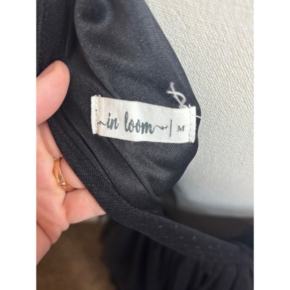 Three Bird Nest BohoBlack Tulle Tiered Midi Dress Swiss Dot Tie Shoulder V-Neck - Picture 9 of 10